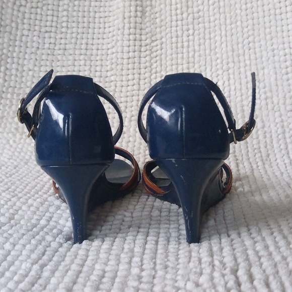 Charles & Keith Ankle Straps Navy and Tan Wedge Sandals - Picture 5 of 16